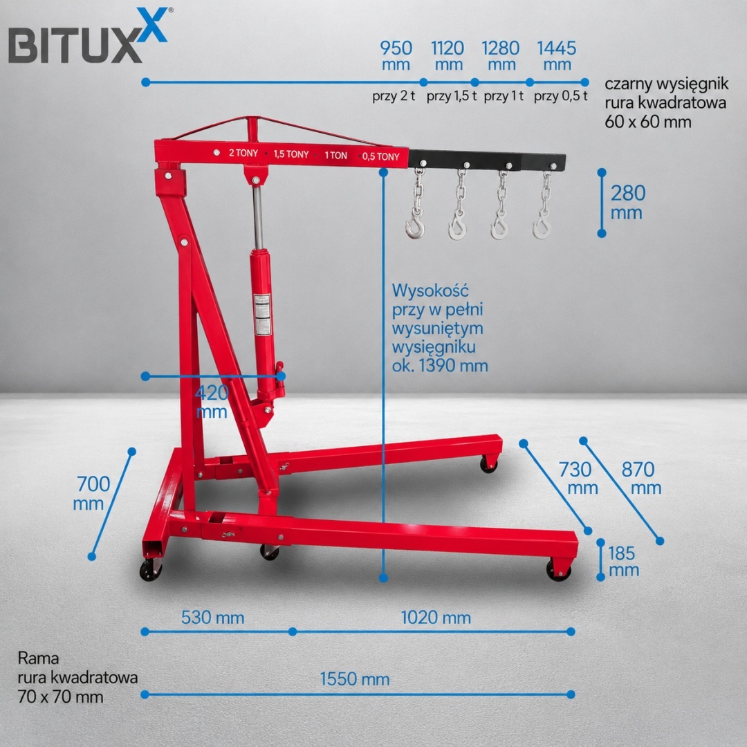 HYDRAULICKÝ DÍLENSKÝ JEŘÁB NOSNOST AŽ 2 TUNY ZVEDÁK SKLÁDACÍ BITUXX M19521